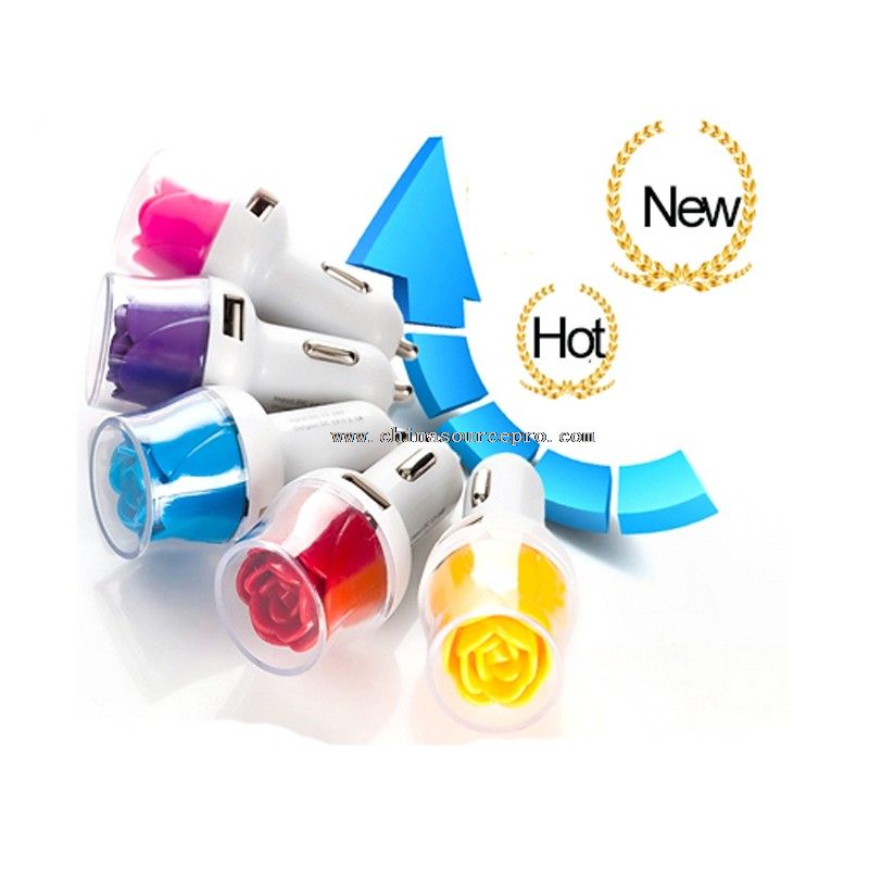 rose type promotional usb car charger with print logo