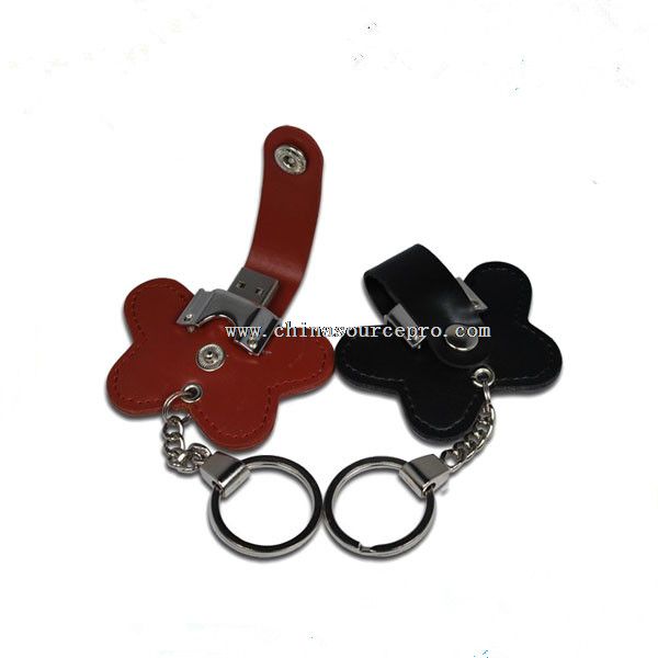 keyring flower shape leather usb flash drive