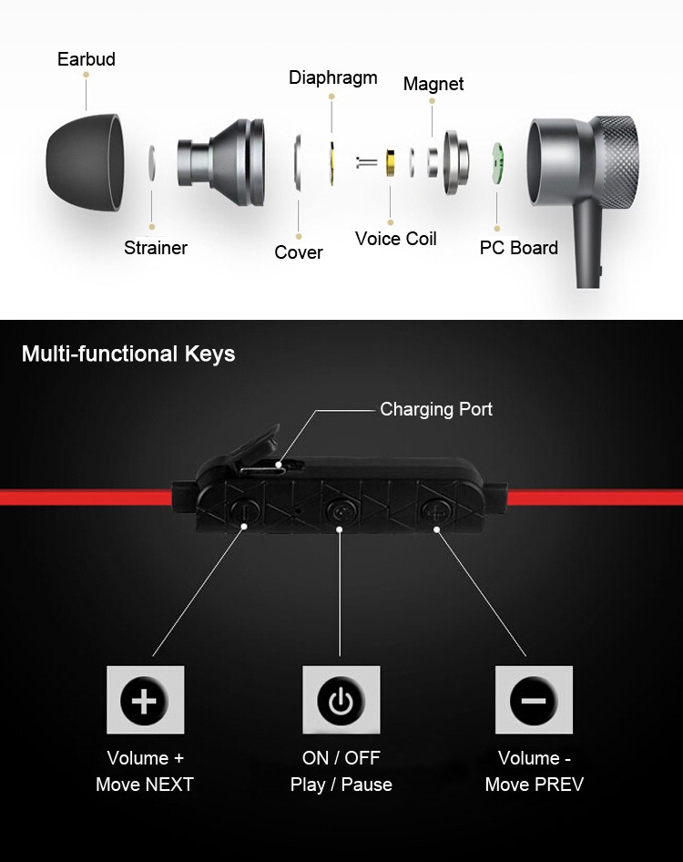 Magnet aus metall in-Ear Sport Bluetooth kopfhörer