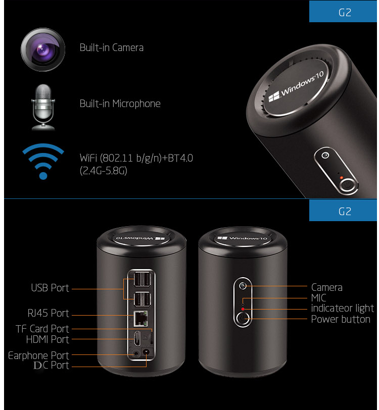 Windows 10 OS intel CPU dual wifi frequency bluetooth 4.0 mini computer