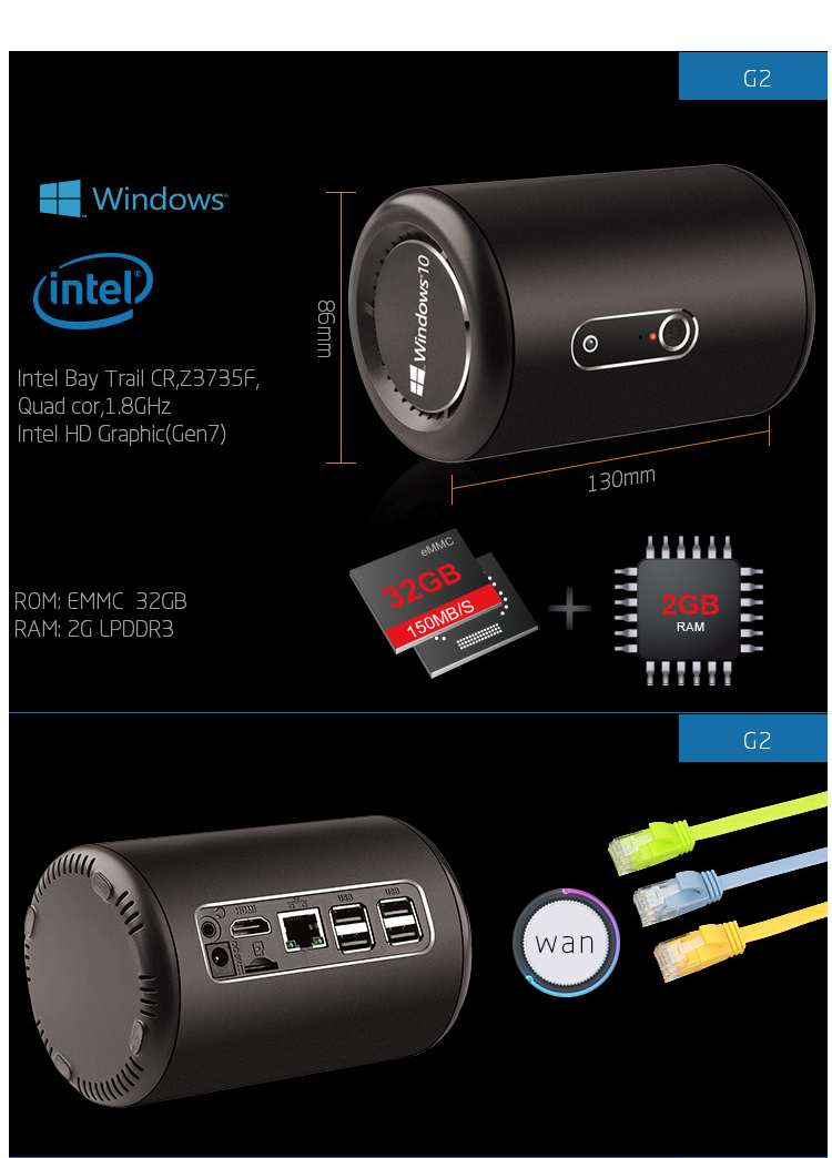 Windows 10 OS intel CPU dual wifi frequency bluetooth 4.0 mini computer
