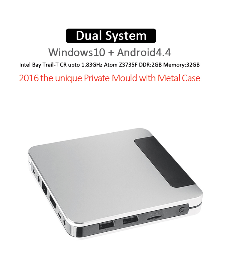  Windows 8.1 android 4.4 dual OS 32G large flash memory metal mini computer