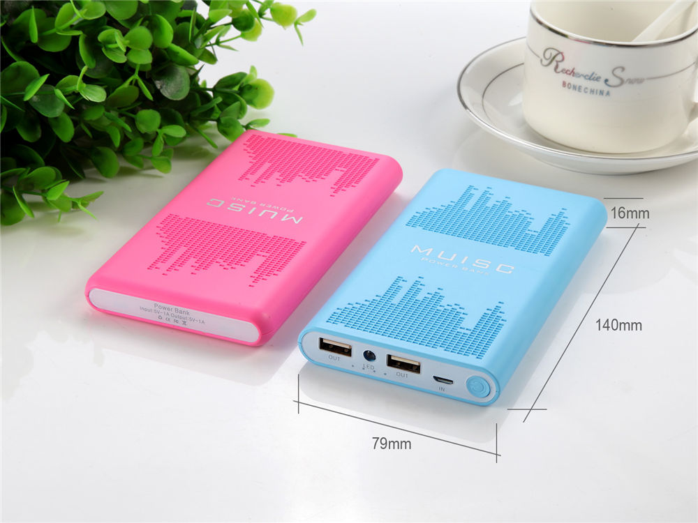 plastic portable 2A output dual usb power bank 
