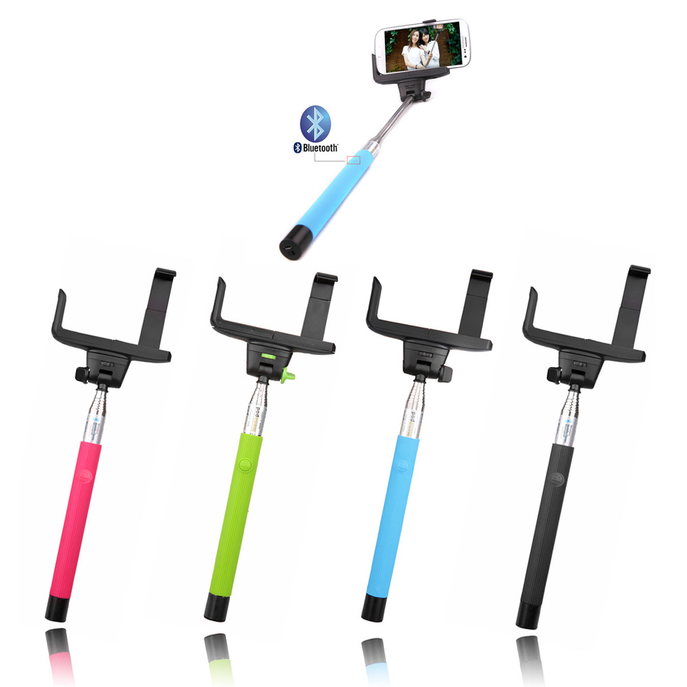 Extendable monopod tripod selfie stick with bluetooth shutter button