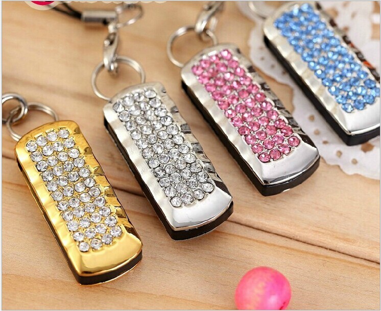 Mini Swivel USB Flash Drive Pink Crystals