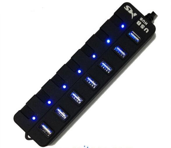 Blue LED Indicator Nice 7 Ports USB Hubs with SW