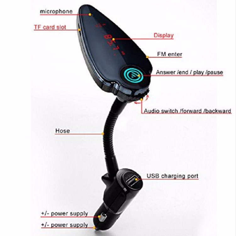 FM Transmitter Højttaler Telefon Med 5V 2.1a USB Oplader 
