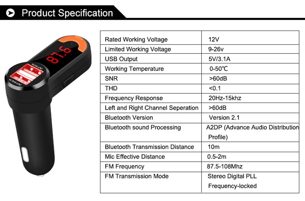 USB Auto Ladegerät Bluetooth Car Kit