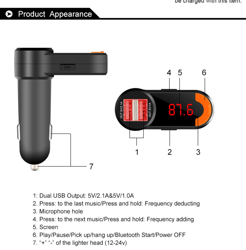  USB Araç şarj Cihazı Bluetooth Araç Kiti 