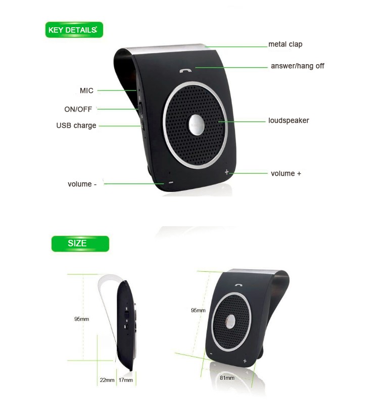  Clip Bluetooth Multipoint Speakerphone Wireless Handsfree Car Kit